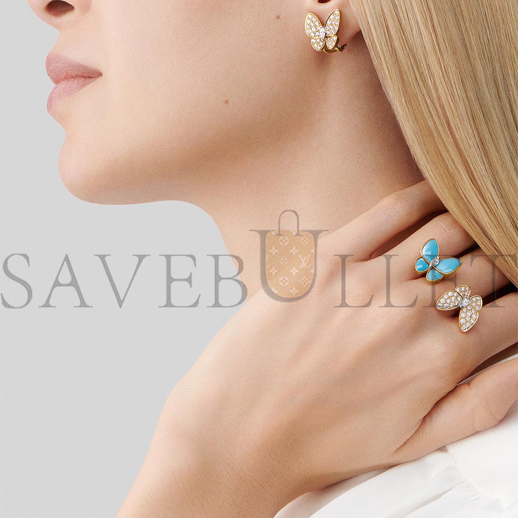 van cleef arpels two butterfly between the finger ring - yellow gold, Di*m*nd, turquoise  vcarp7uz00
